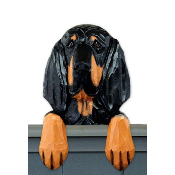 Wood Carved Black And Tan Coonhound Dog Door Topper