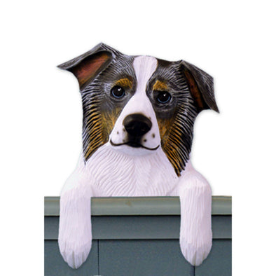 Wood Carved Border Collie Dog Door Topper - Blue Merle Shugar Plums Gift Store