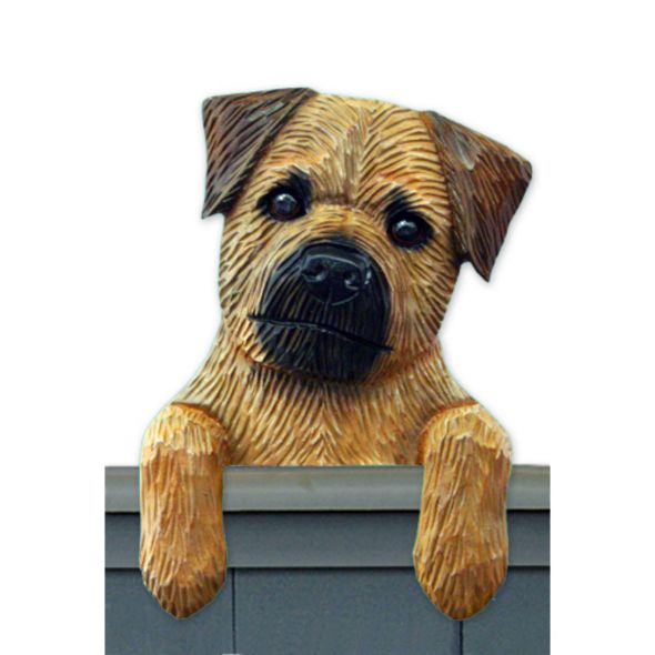 Wood Carved Border Terrier Dog Door Topper