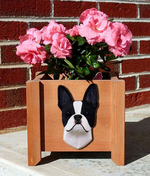 Boston Terrier Wood Planter Box