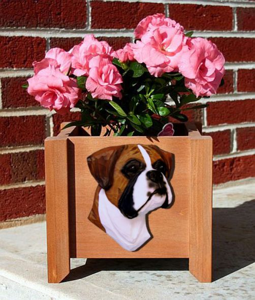Handmade Natural Boxer Dog Planter Box