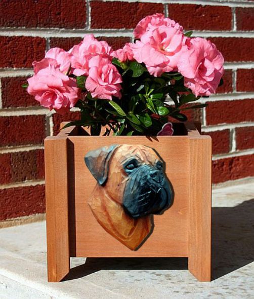 Handmade Bullmastiff Dog Planter Box