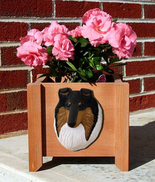 Handmade Collie Dog Planter Box