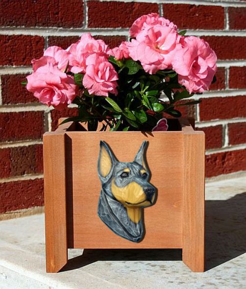 Handmade Doberman Dog Planter Box
