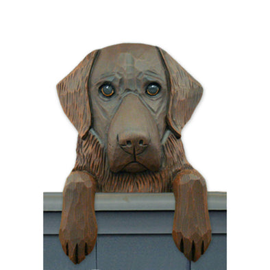 Wood Carved Flat Coated Retriever Dog Door Topper - Liver Shugar Plums Gift Store