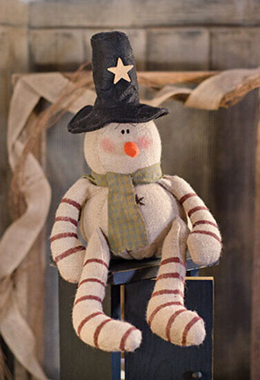 Primitive Burlap Candy Cane Fabric Snowman Christmas Decoration