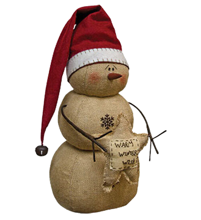 Primitive Fabric Snowman - Warm Winter Wishes - Shugar Plums Gift Store
