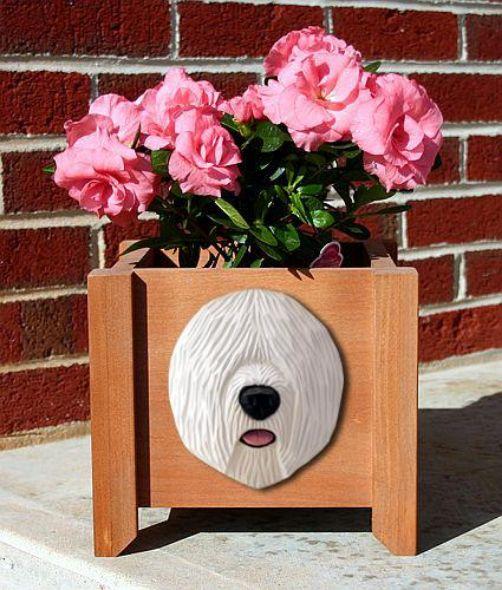 Handmade Old English Sheepdog Dog Planter Box