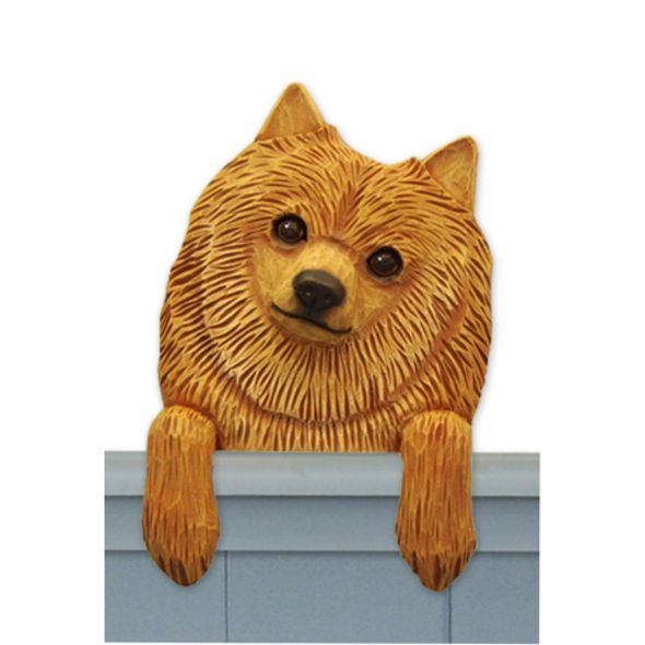 Wood Carved Pomeranian Dog Door Topper
