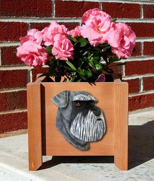 Handmade Natural Schnauzer Dog Planter Box