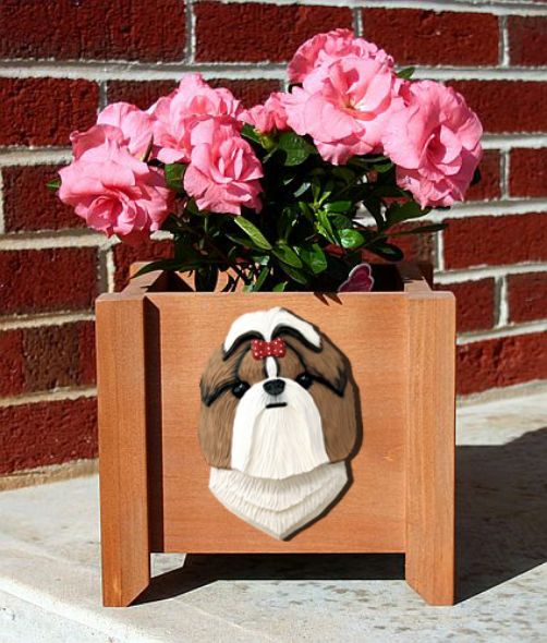 Handmade Shih Tzu Dog Planter Box