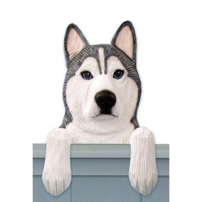 Wood Carved Siberian Husky Dog Door Topper - Grey Shugar Plums Gift Store