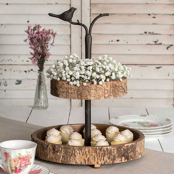 Birch Wood Tiered Serving Tray