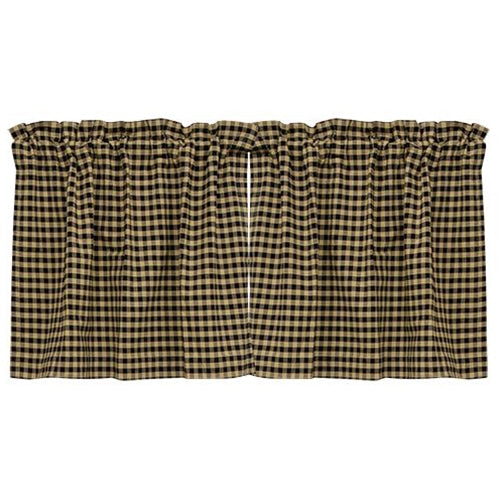 Primitive Tier Curtains - Black Checkered 2/Set