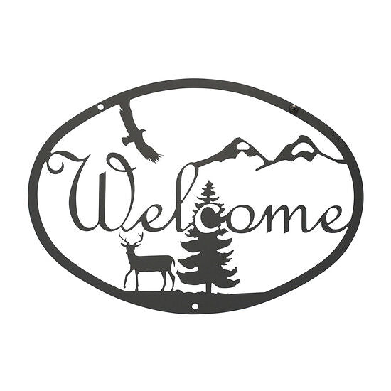 Rustic Wrought Iron Deer Welcome Sign