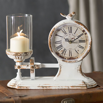 Distressed Candle Holder and Clock - Shugar Plums Gift Store