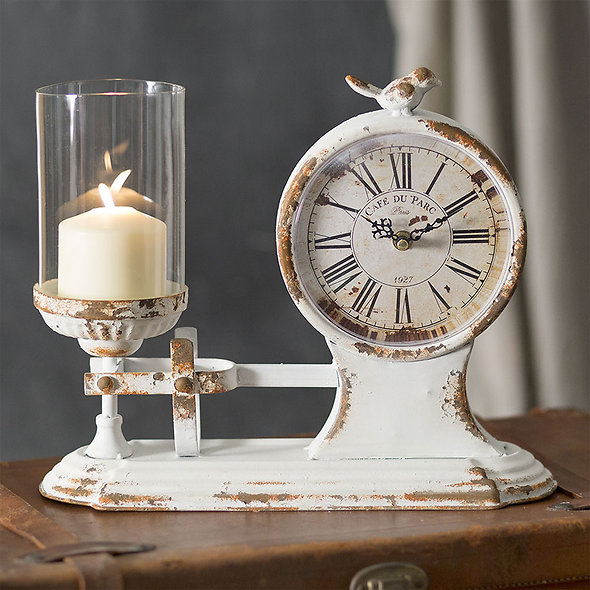 Distressed Candle Holder and Clock