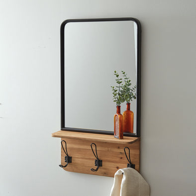 Farmhouse Wall Mirror With Hooks - Shugar Plums Gift Store