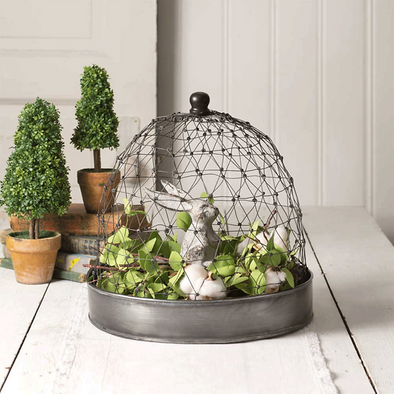 French Chicken Wire Cloche With Tray - Shugar Plums Gift Store