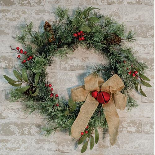 Holiday Pine Wreath With Bells 20"