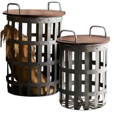 Metal And Wood Round Storage Side Table Set - Shugar Plums Gift Store