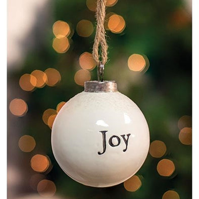 Joy White Ceramic Ornament - Shugar Plums Gift Store