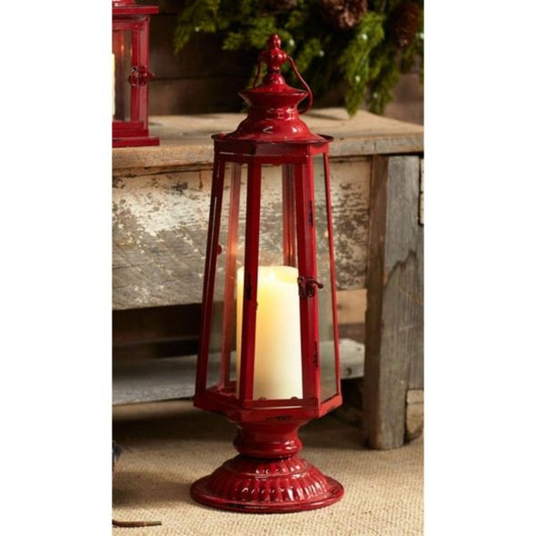 Red Tapered Pedestal Lantern Floor Lamp
