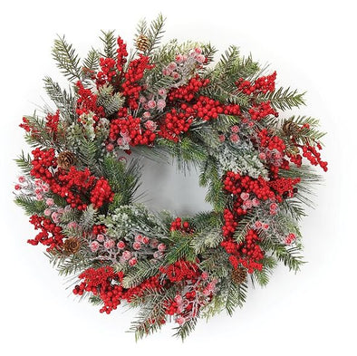 Holiday Berry And Pine Wreath - 23" D - Shugar Plums Gift Store