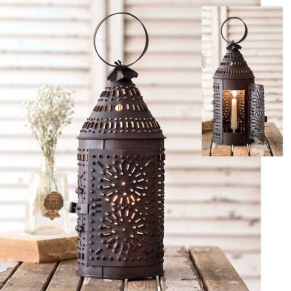 Primitive Punched Tin Candle Lantern