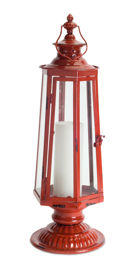 Red Tapered Pedestal Lantern Floor Lamp