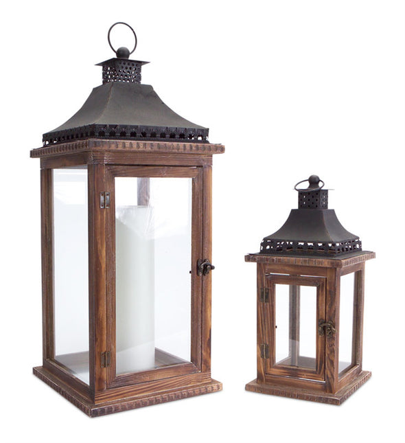 Rustic Wood Lantern Set
