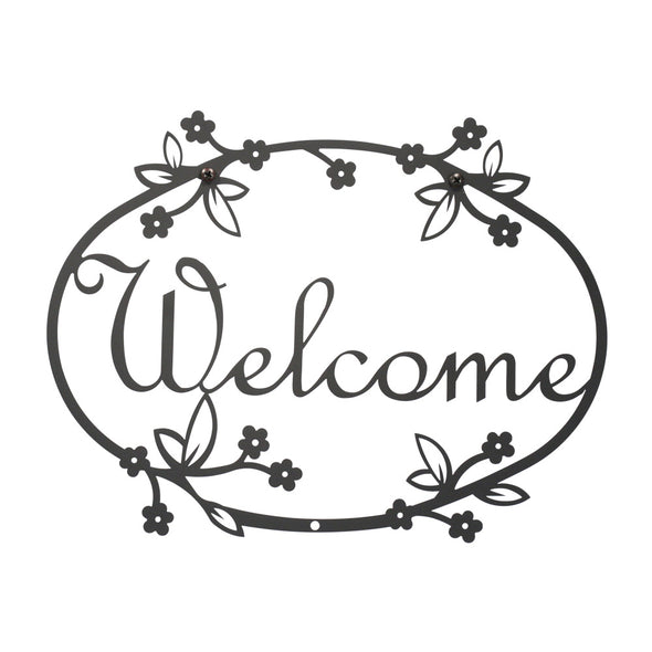 Wrought Iron Floral Outdoor Welcome Sign