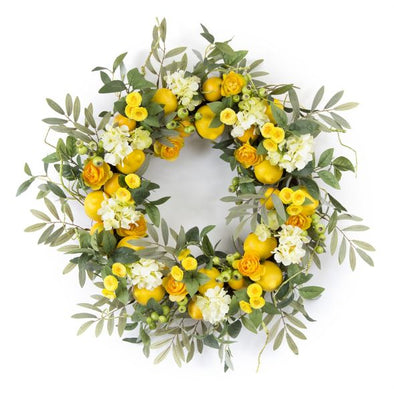 Yellow Lemon Floral Spring Wreath - 28" D - Shugar Plums Gift Store